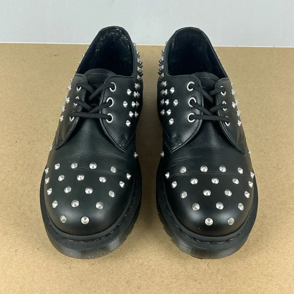 Dr Martens 1461 Stud Leather Oxford Shoes Womens 7 Black Silver Studded Spikes - Picture 2 of 10